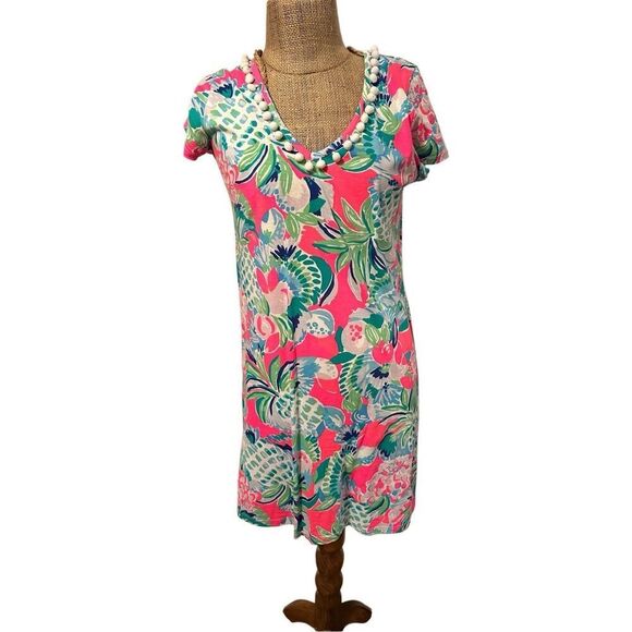 Lilly Pulitzer Etta V-Neck Multi Raise The Bar Pom Pom Shift Dress Size small Pi - Picture 2 of 9